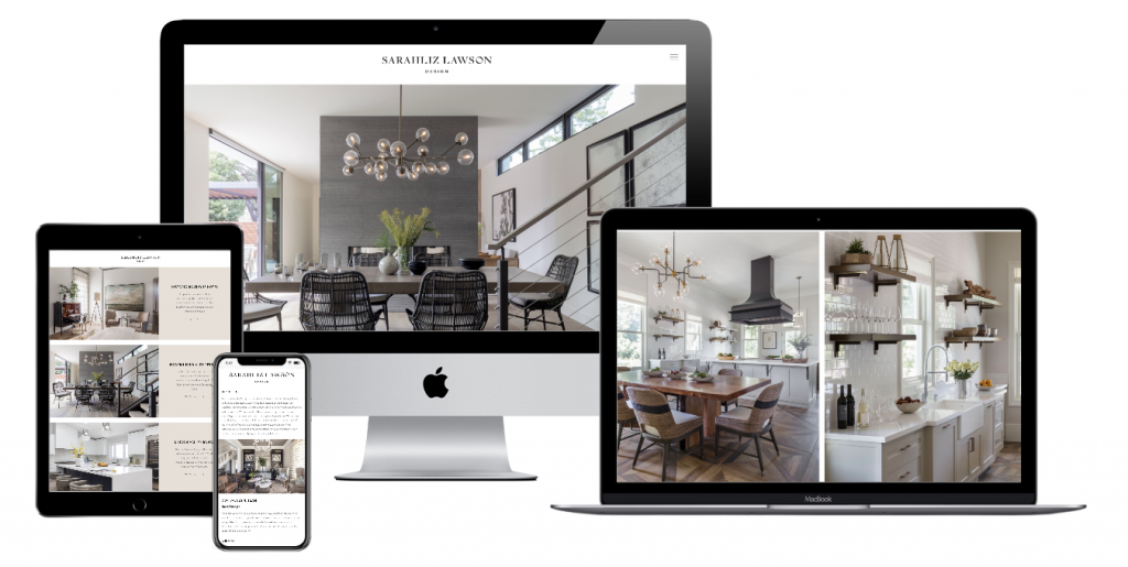 A display showing the website of our Client "Sarahliz Lawson" showing its styling on Pc, Mac, phone, and tablet.